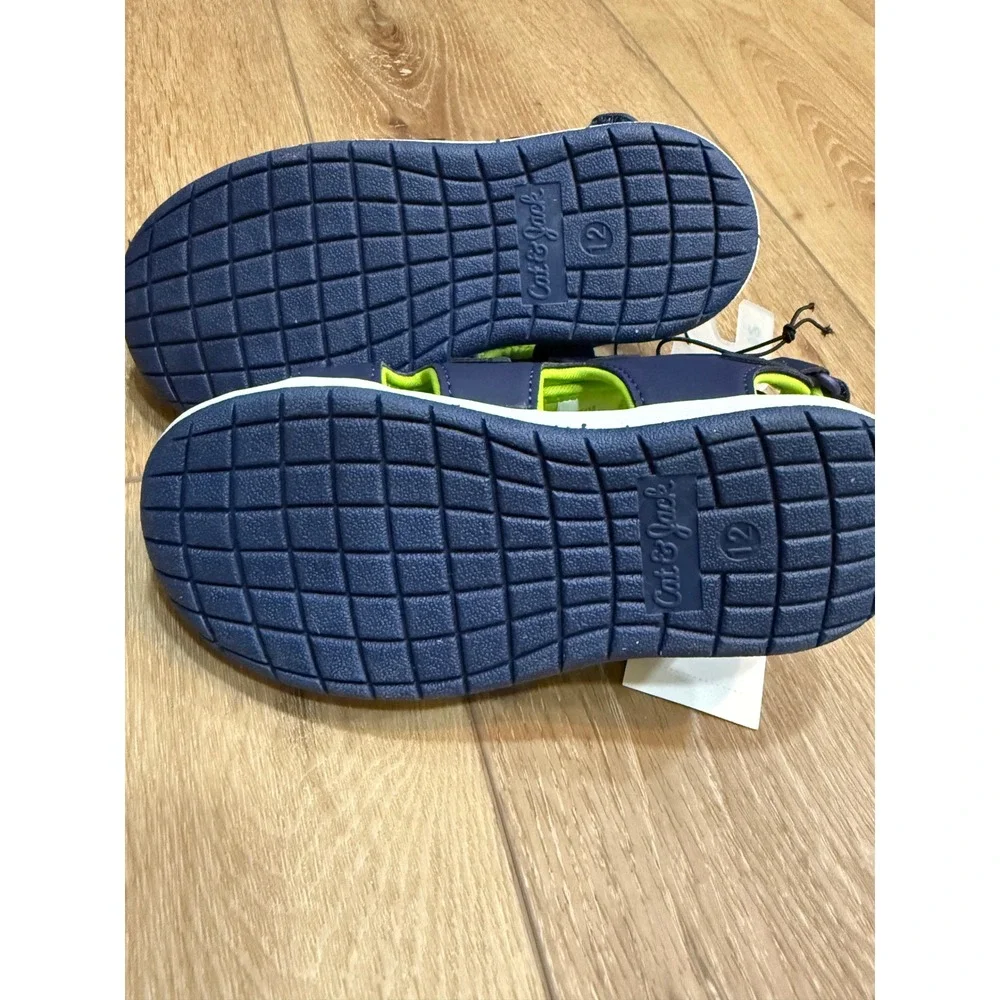 Cat & Jack Boys‎ Navy Neon Green Closed Toe Water Sandals Size 12 NEW